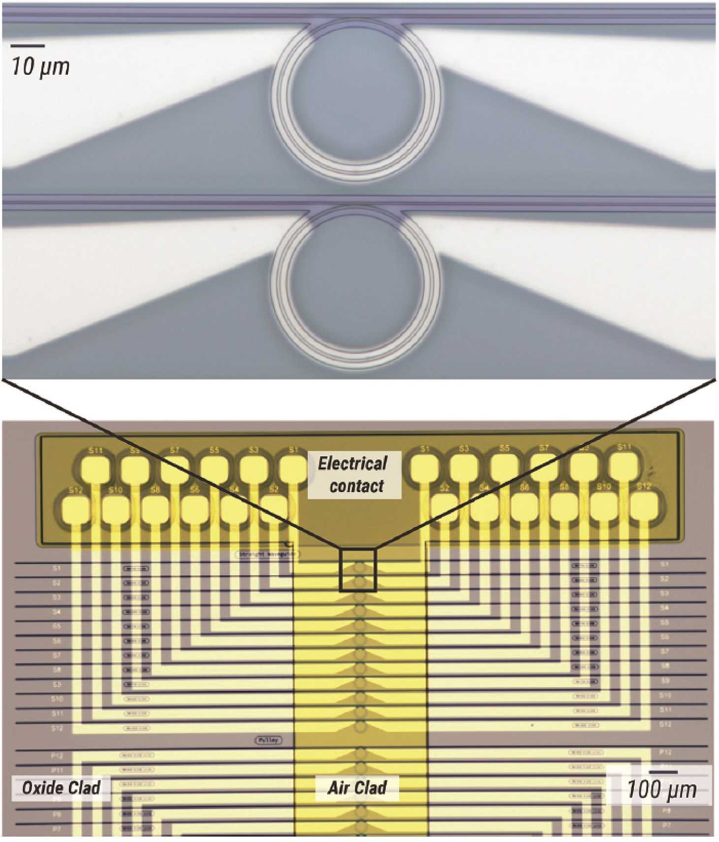 Optical microscope images of the buried heater devices